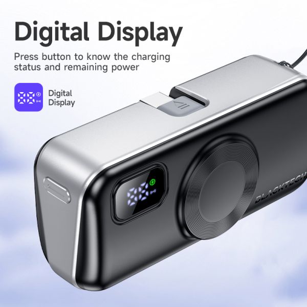 5000mAh 22.5W Power Bank with Wireless Watch Charging & Built-in Cable – Black