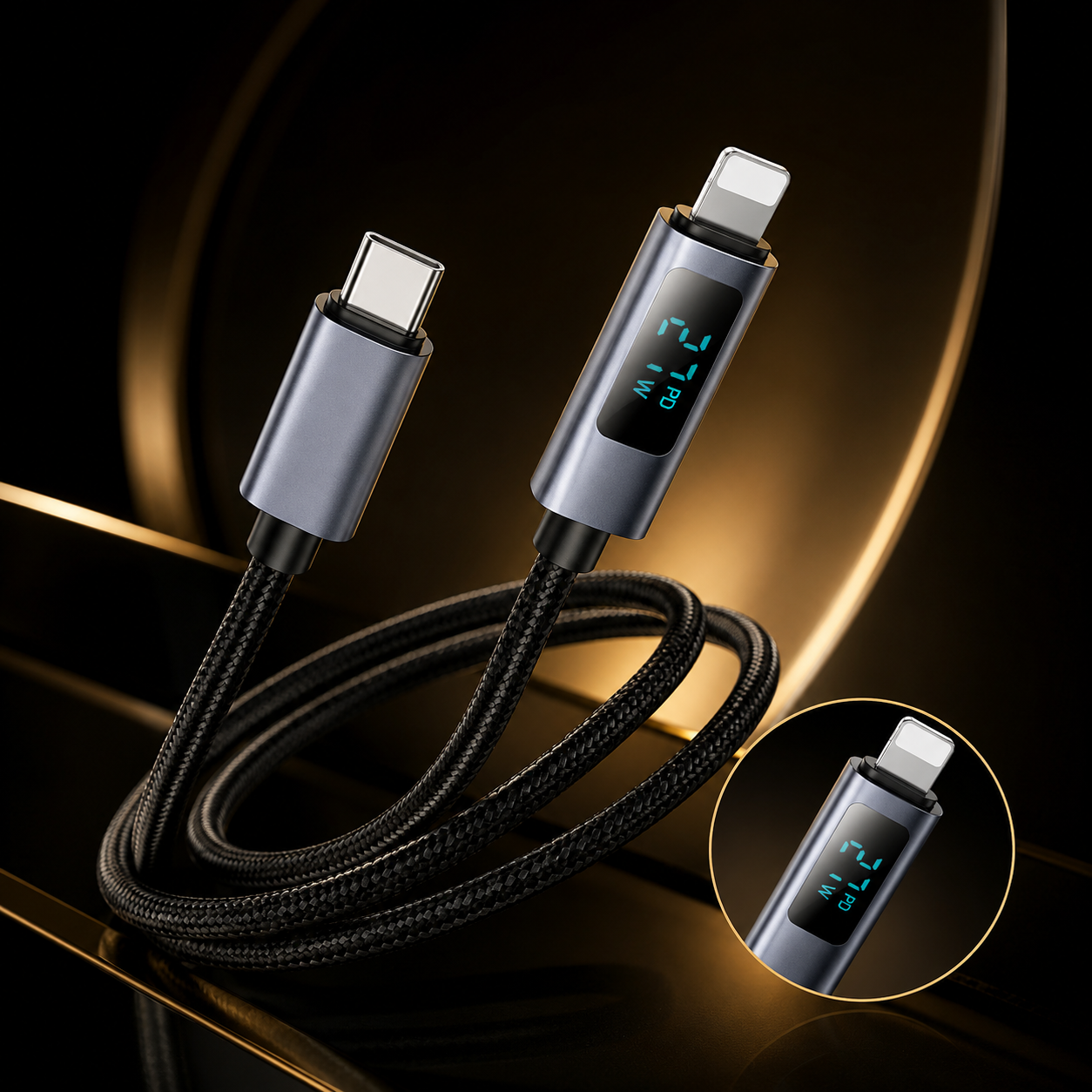 Hoco X112 USB-C to Lightning Charging & Data Cable with Digital Display – Black
