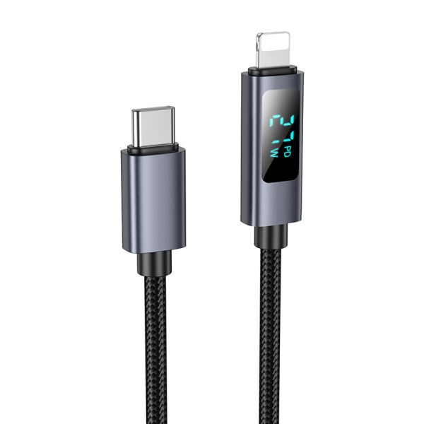 Hoco X112 USB-C to Lightning Charging & Data Cable with Digital Display – Black