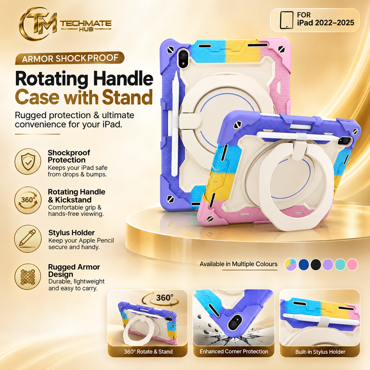 Armor Shockproof Rotating Handle Case with Stand for iPad 2022 / 2025