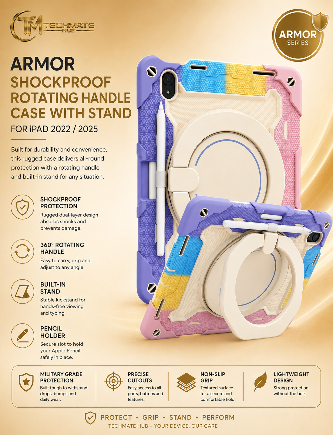 Armor Shockproof Rotating Handle Case with Stand for iPad 2022 / 2025
